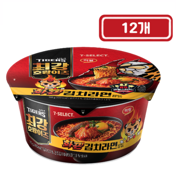 기아타이거즈)화끈 김치라면 큰컵라면, 12개